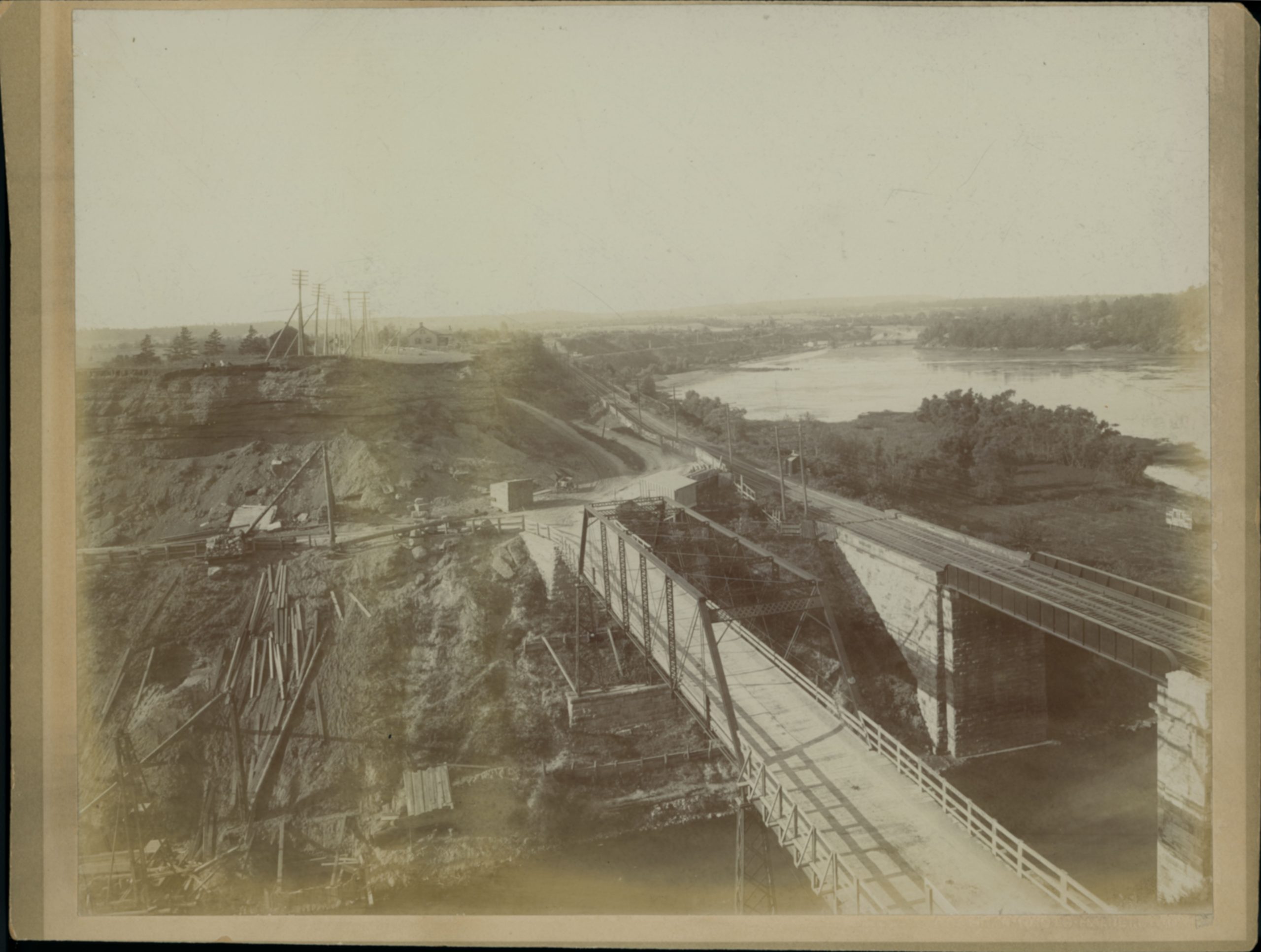 Archival photo of construction of bridge over Desjardin Canal that preceded the McQuesten Bridge.