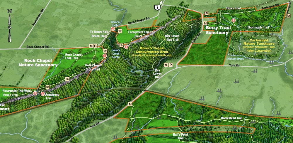 RBGEscarpmentMap2026 Map of the escarpment trail system from Rock Chapel to Berry Tract